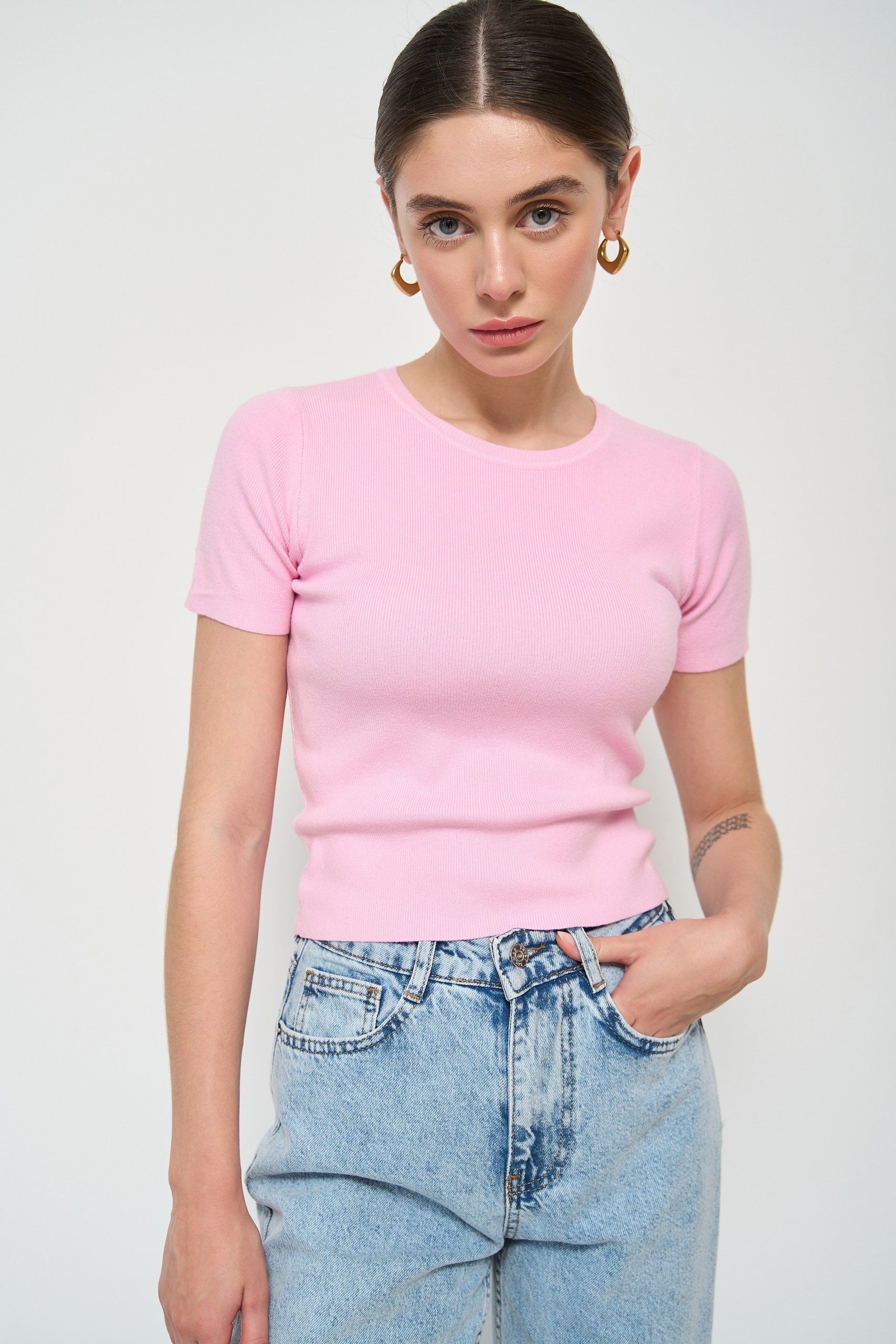 Pink Knit Short Sleeve Jumper