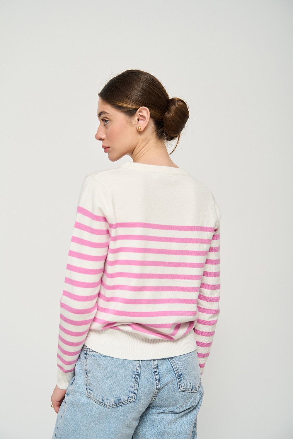 Pink Striped Knit Sweater with a Crew Neck - SOLMAR