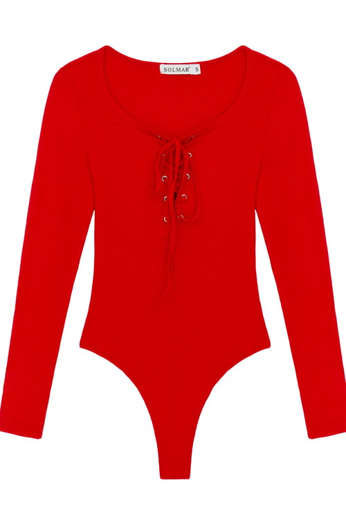 Red Lace-Up Bodysuit