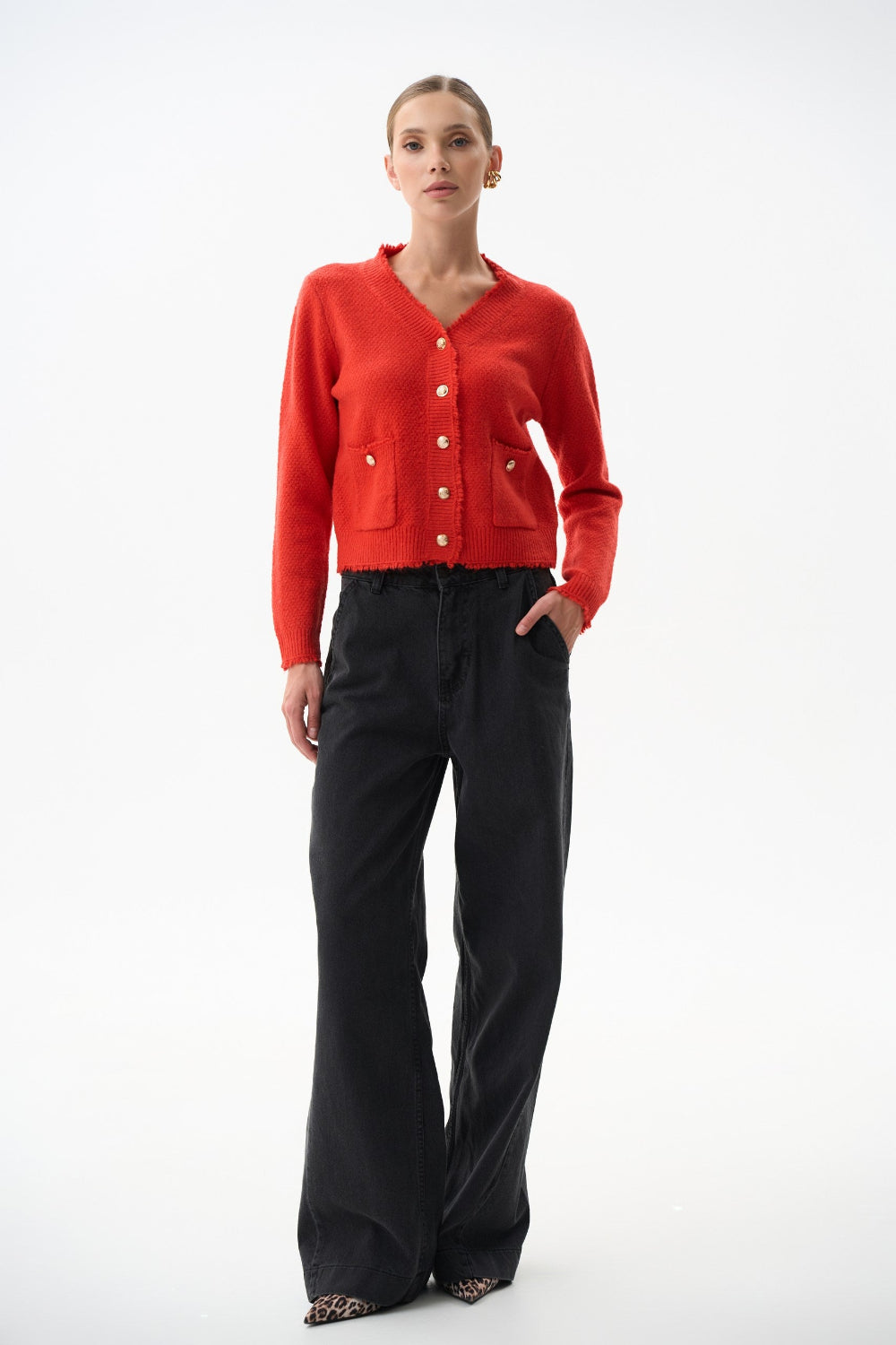 Red Buttoned Knit Cardigan - SOLMAR