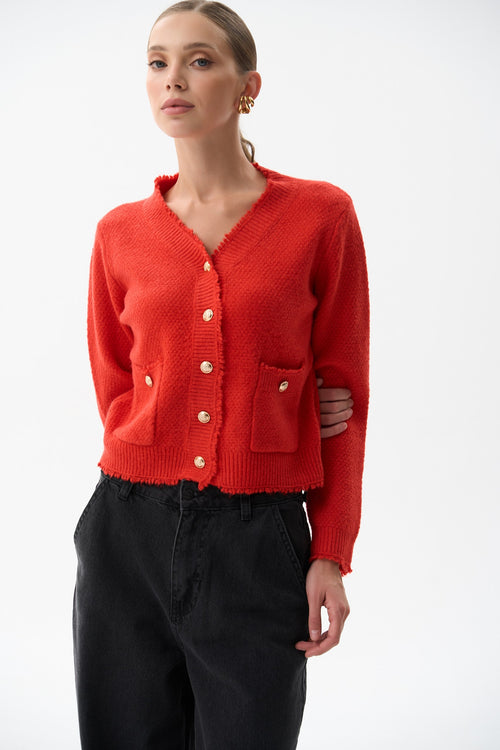 Woolen cardigan with small buttons in color red - SOLMAR