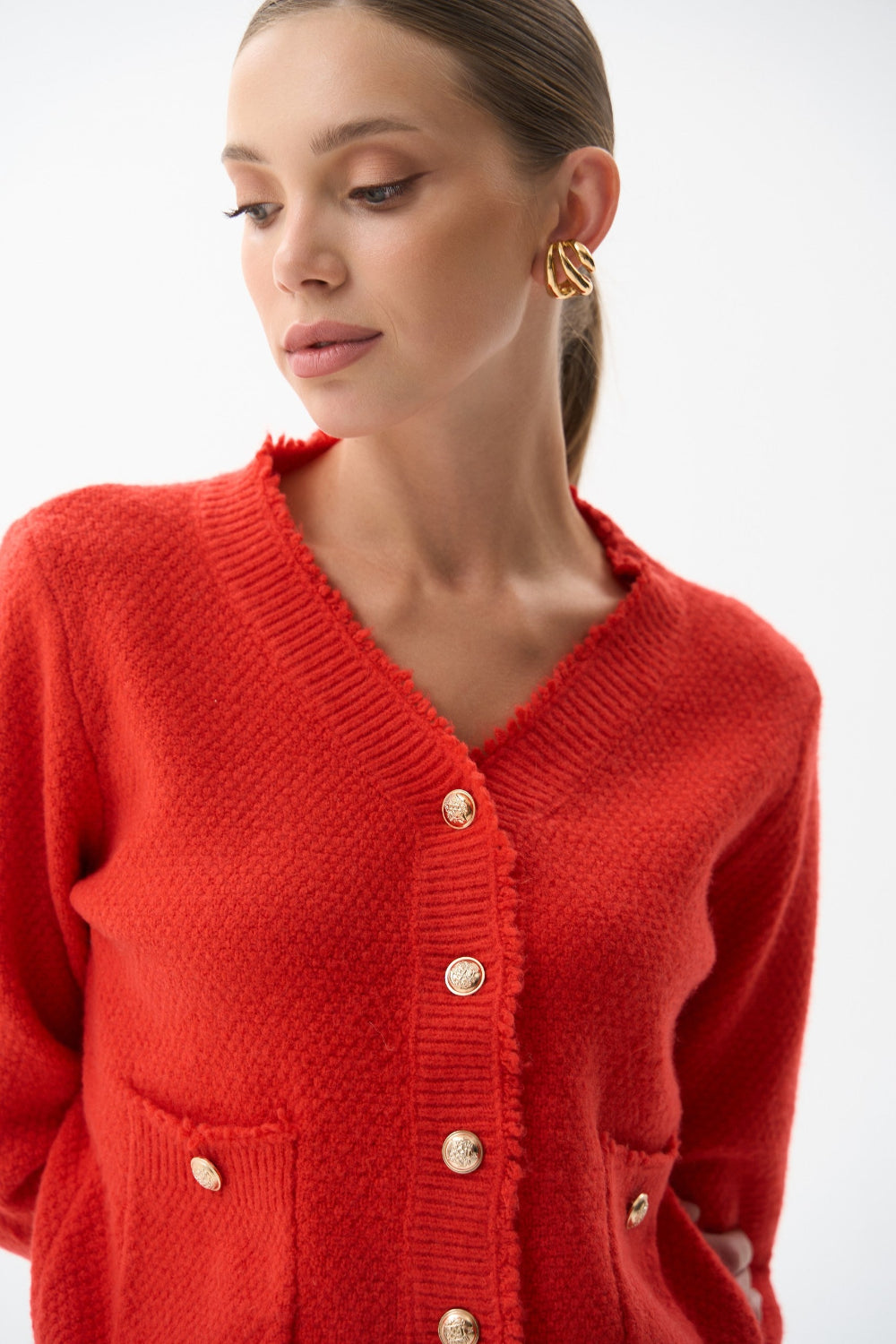 Red Buttoned Knit Cardigan - SOLMAR