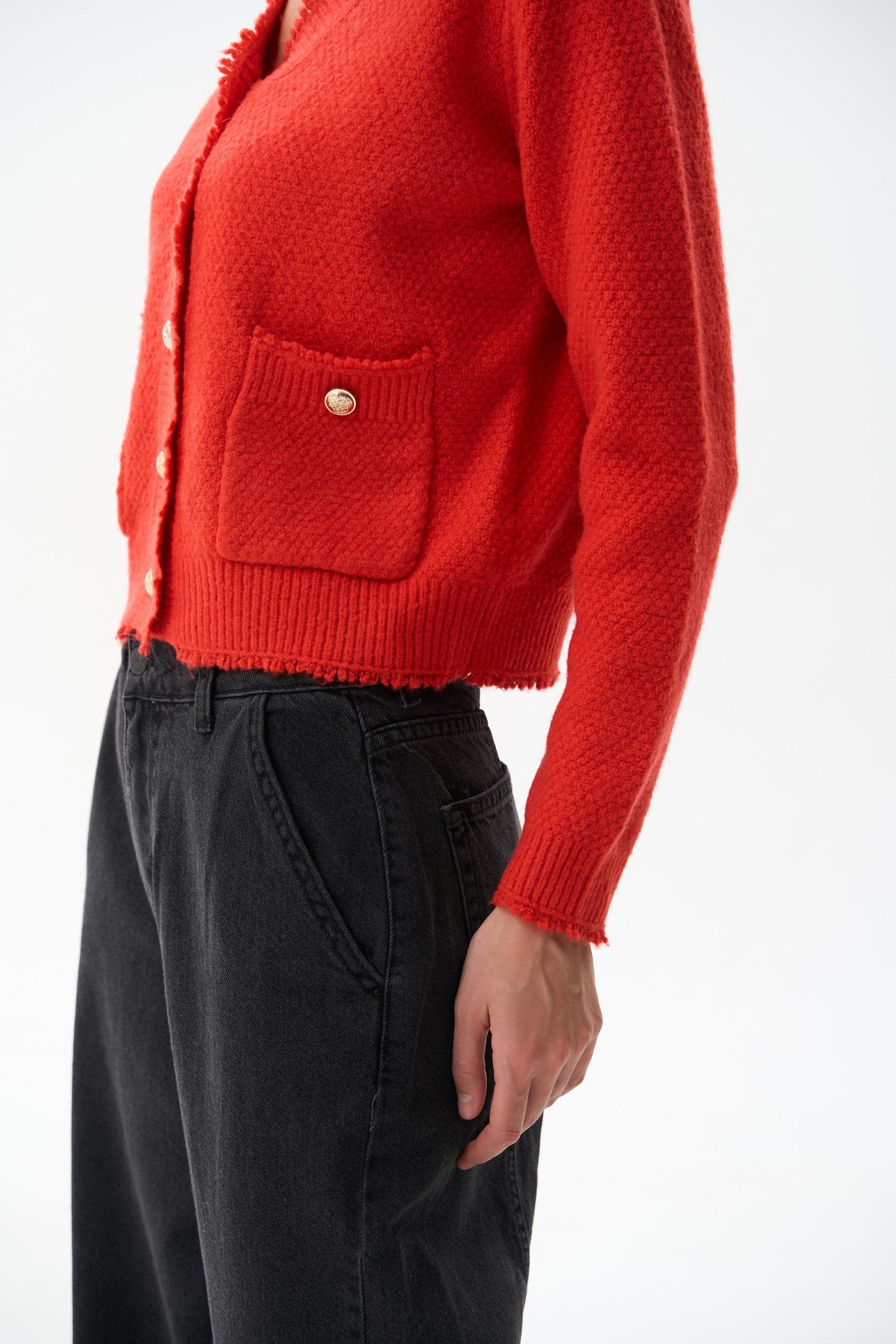 Woolen cardigan with small buttons in color red - SOLMAR