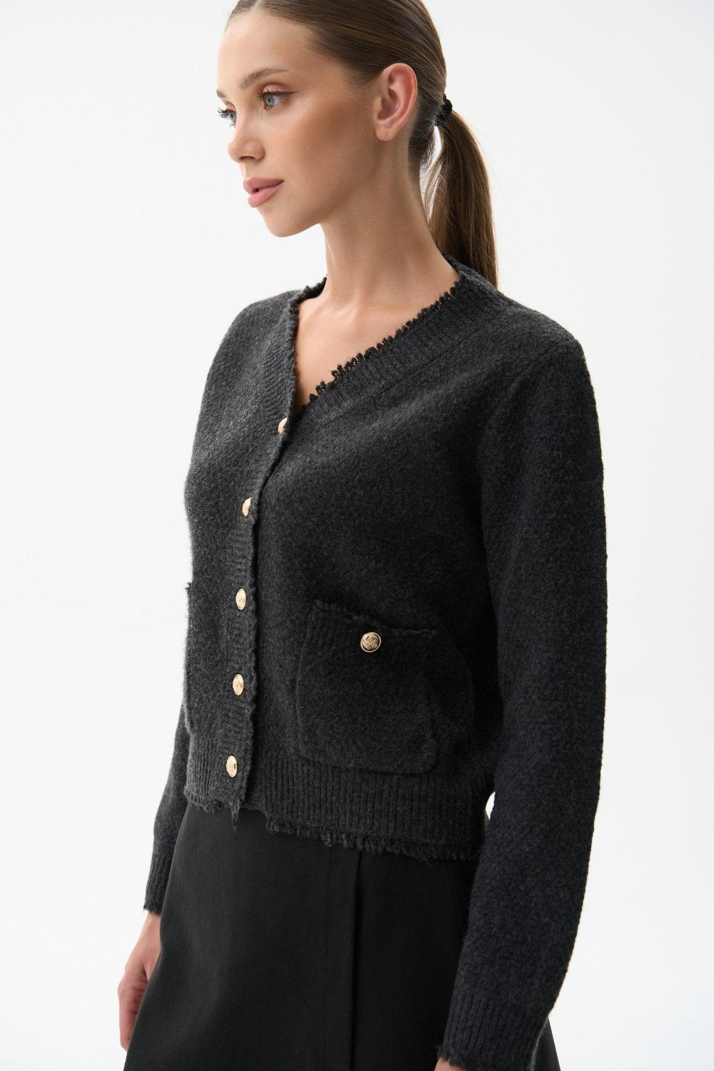 Woolen cardigan with small buttons in color dark grey - SOLMAR