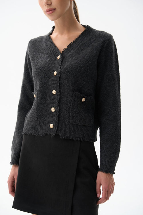 Woolen cardigan with small buttons in color dark grey - SOLMAR