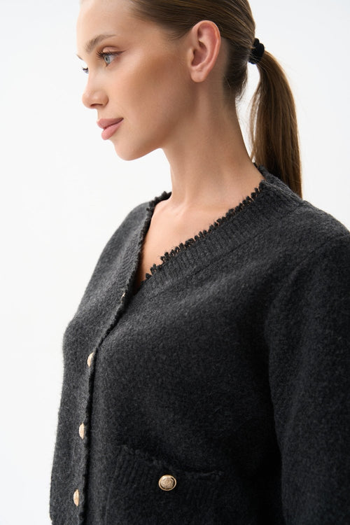 Woolen cardigan with small buttons in color dark grey - SOLMAR