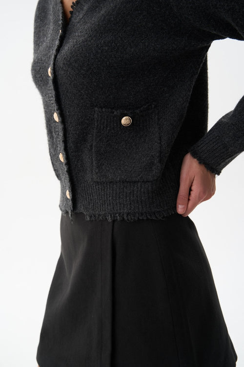 Woolen cardigan with small buttons in color dark grey - SOLMAR