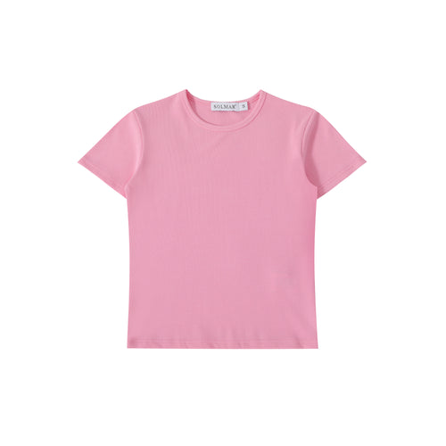 Pink Ribbed Crop T-shirt