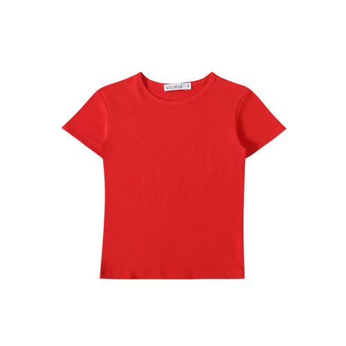 Red Ribbed Crop T-shirt