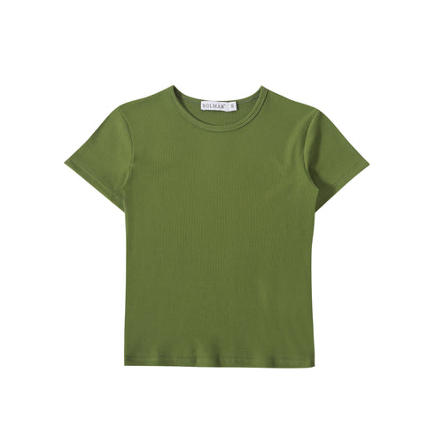 Green Ribbed Crop T-shirt