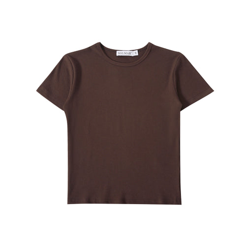 Brown Ribbed Crop T-shirt