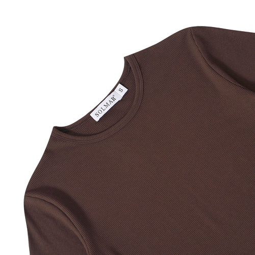 Brown Ribbed Crop T-shirt