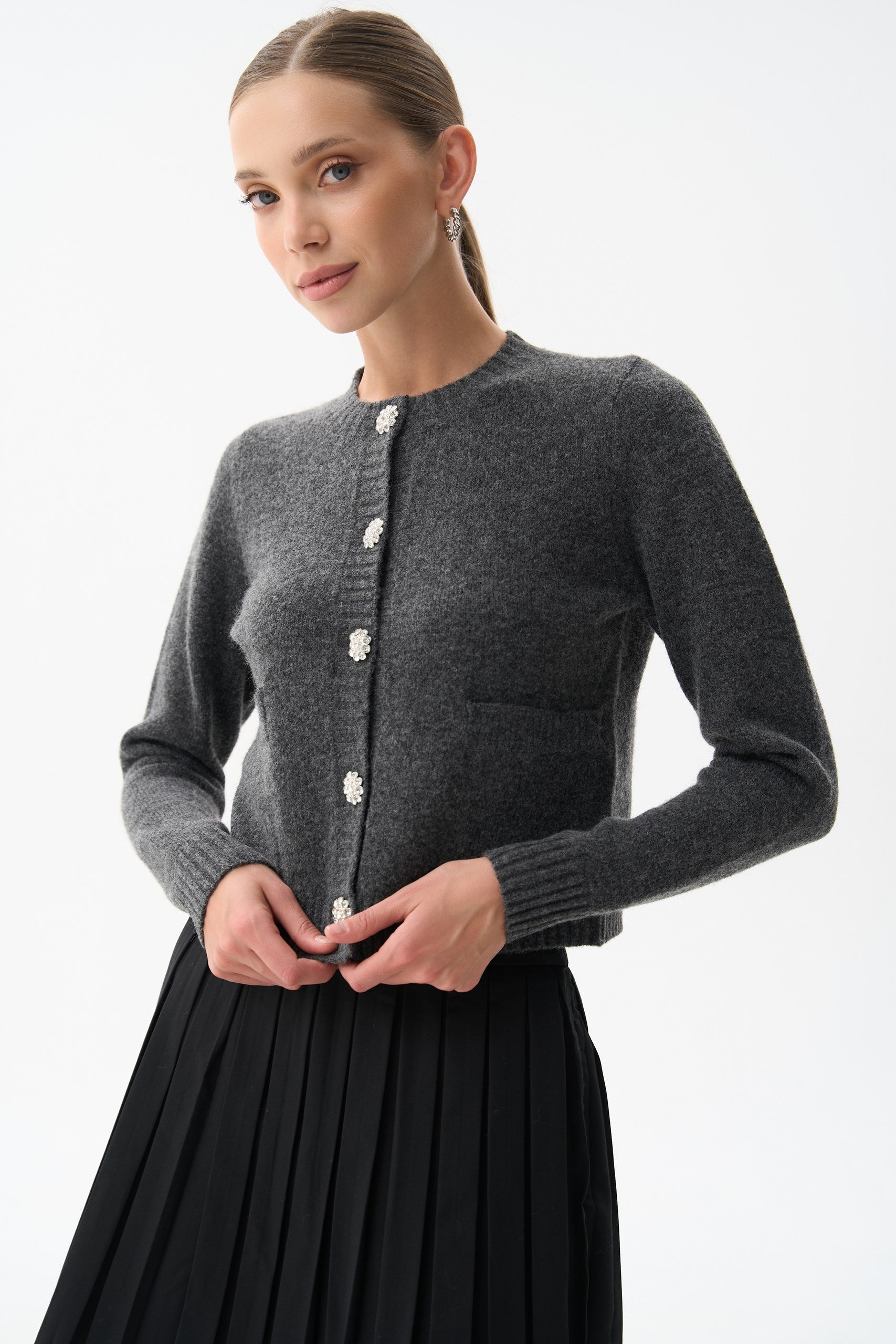 Woolen cardigan in color dark grey - SOLMAR