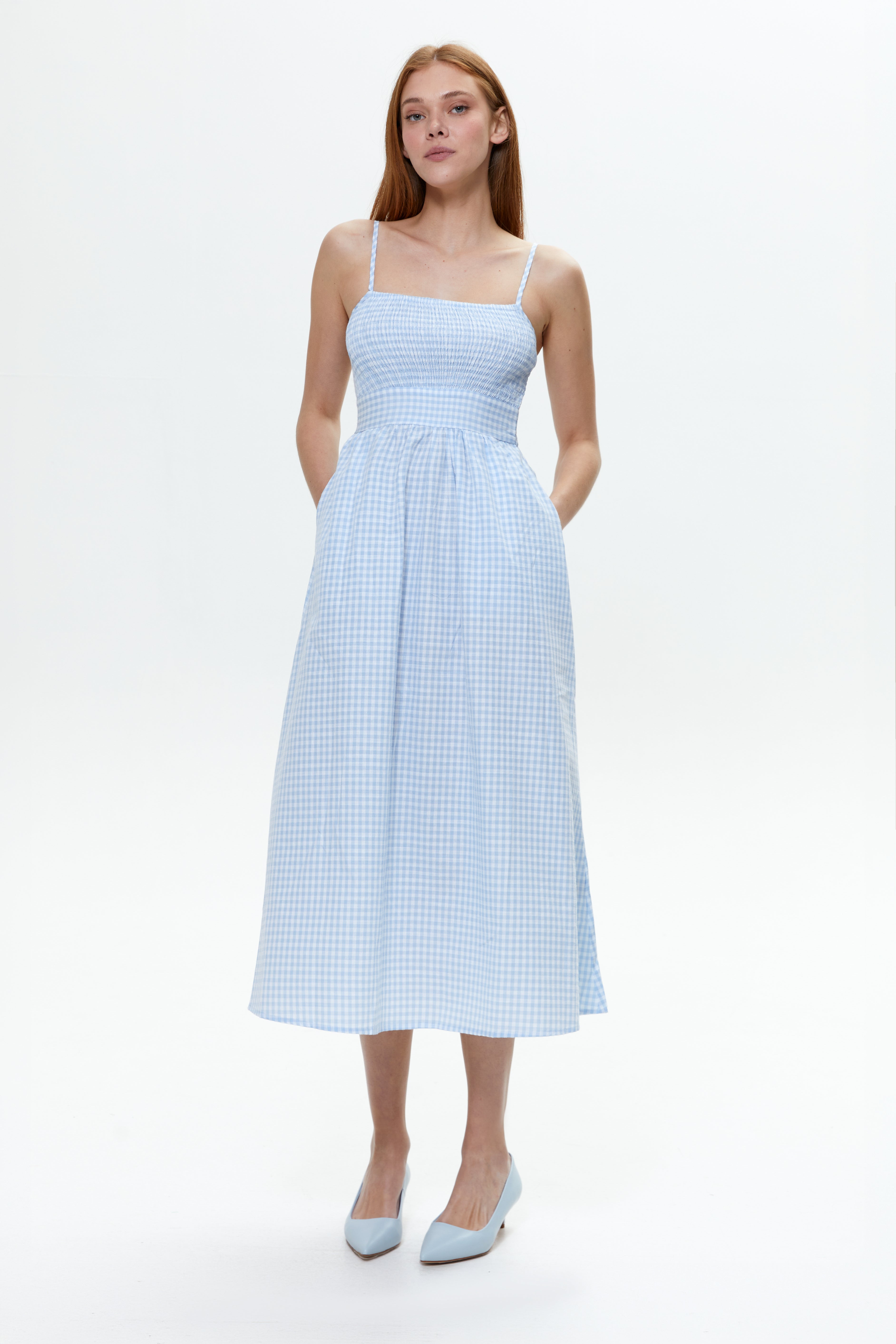 Blue Gingham Check Maxi Dress