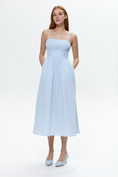 Blue Gingham Check Maxi Dress
