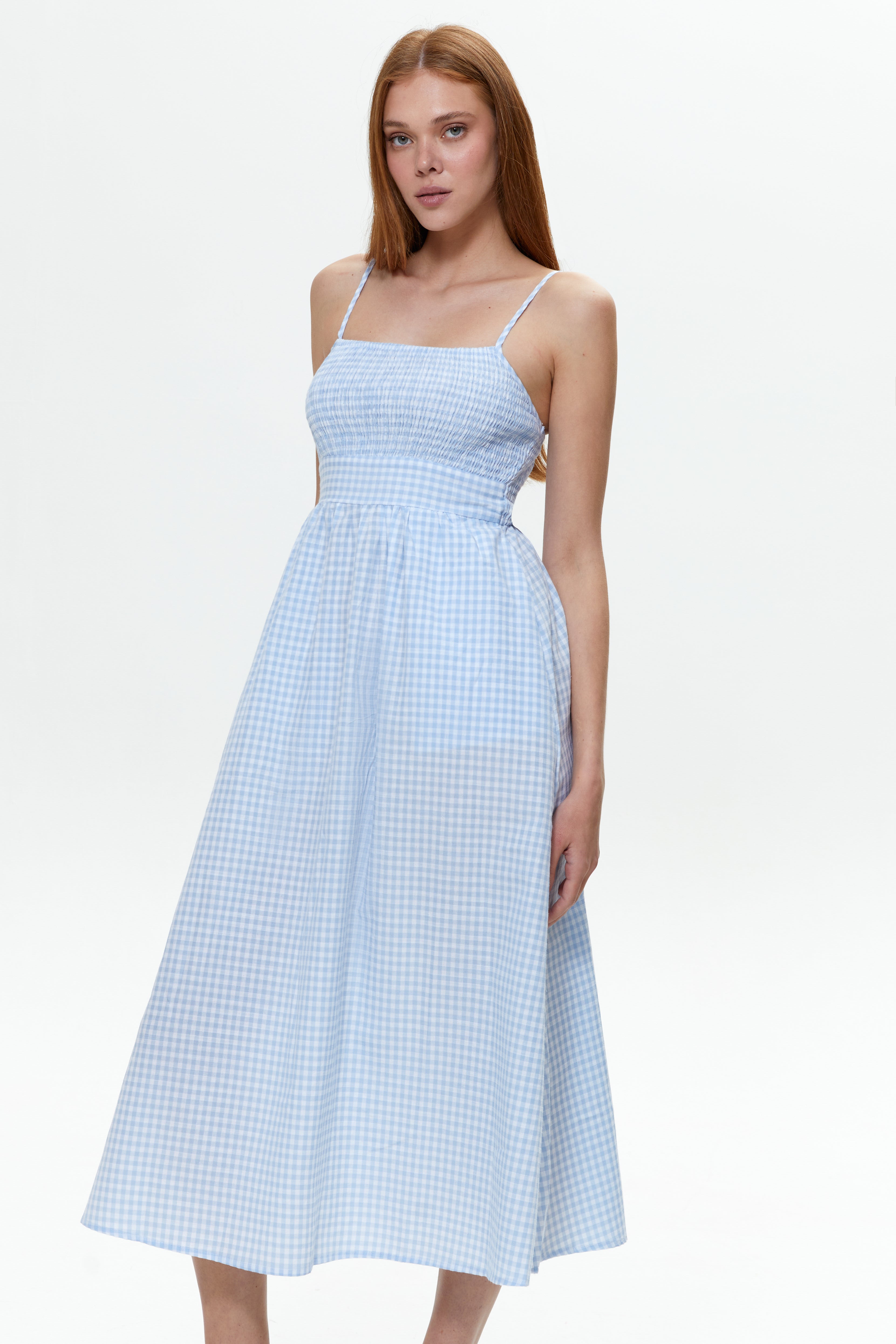 Blue Gingham Check Maxi Dress