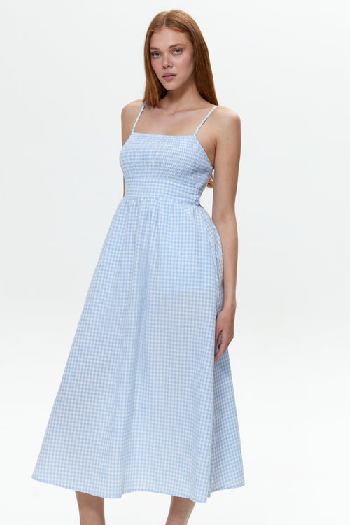 Blue Gingham Check Maxi Dress