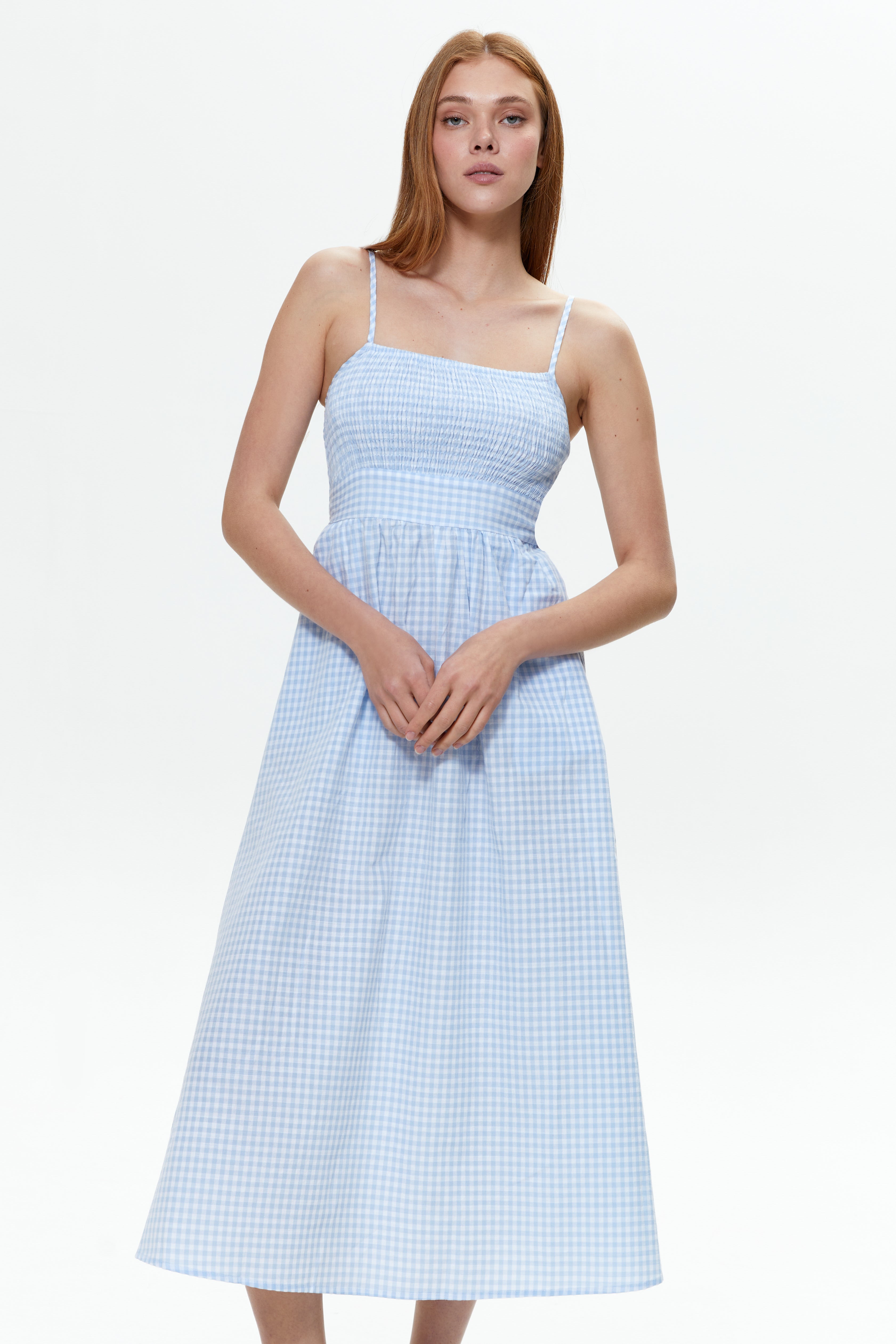 blue gingham dress long Mirabelle Dress in Dark Blue Gingham Of Her Own Kind