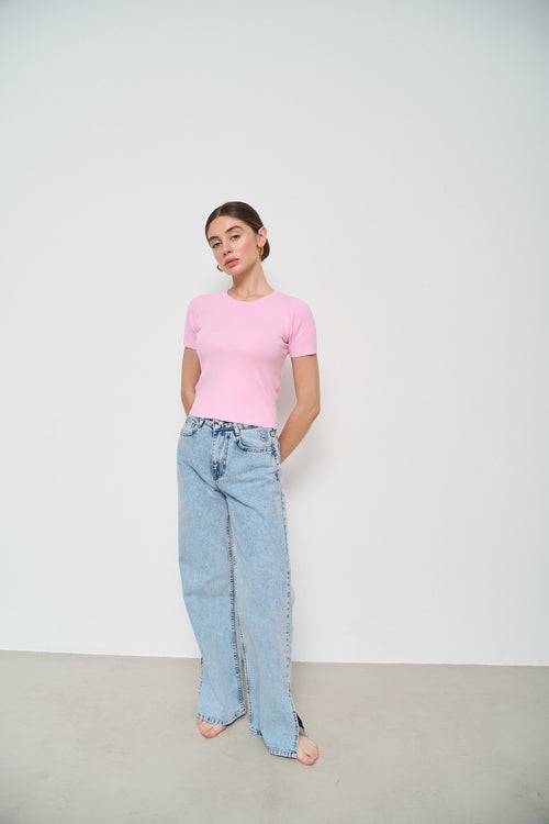 Pink Short Sleeve Sweater - SOLMAR