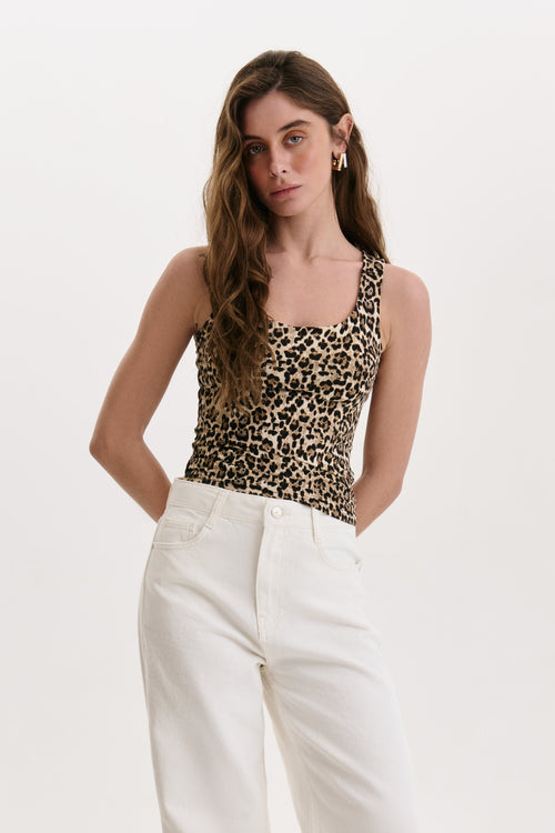Animal Print Wide Neckline Tank Top