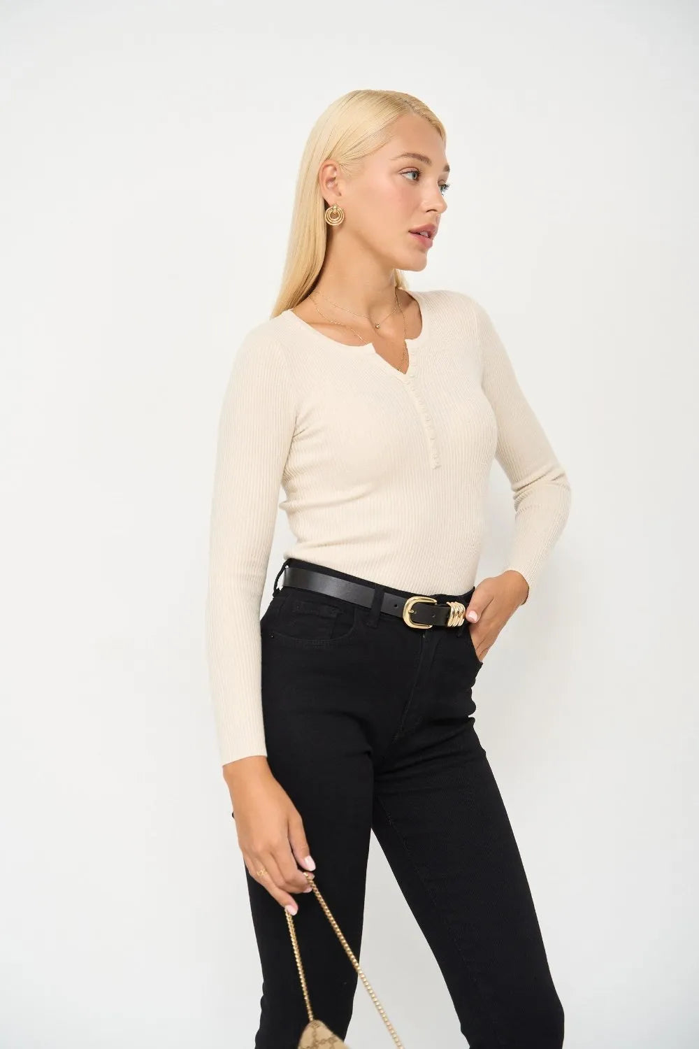 Beige Sweater with Buttons - SOLMAR