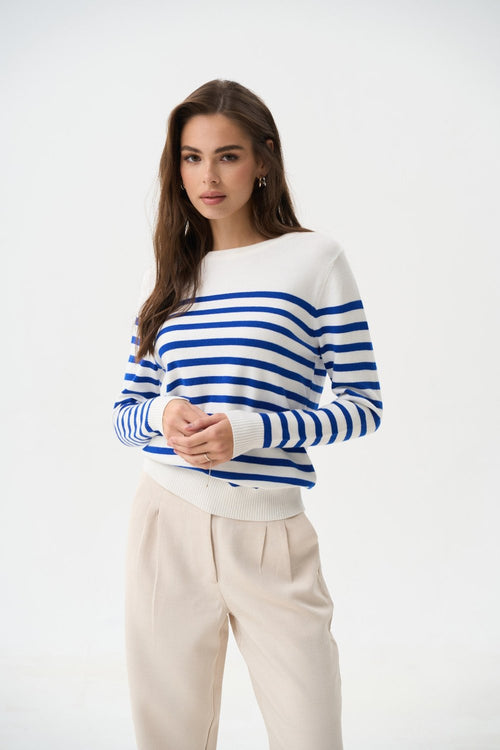 Electric Blue Striped Knit Sweater - SOLMAR