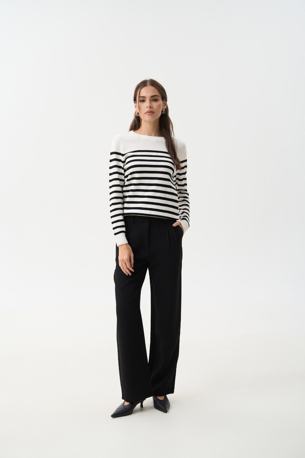 Black Striped Knit Sweater with a Crew Neck