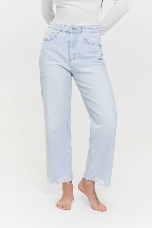 CROPPED raw hem jeans, Light blue