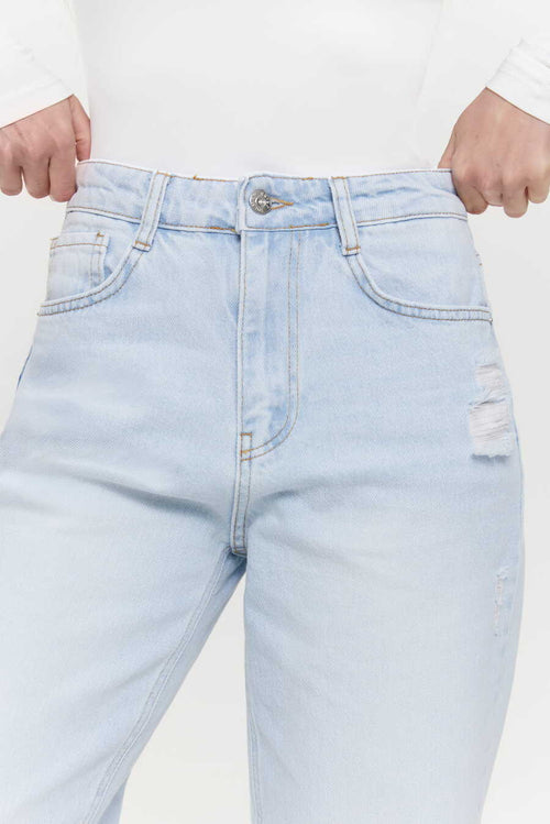 CROPPED raw hem jeans, Light blue