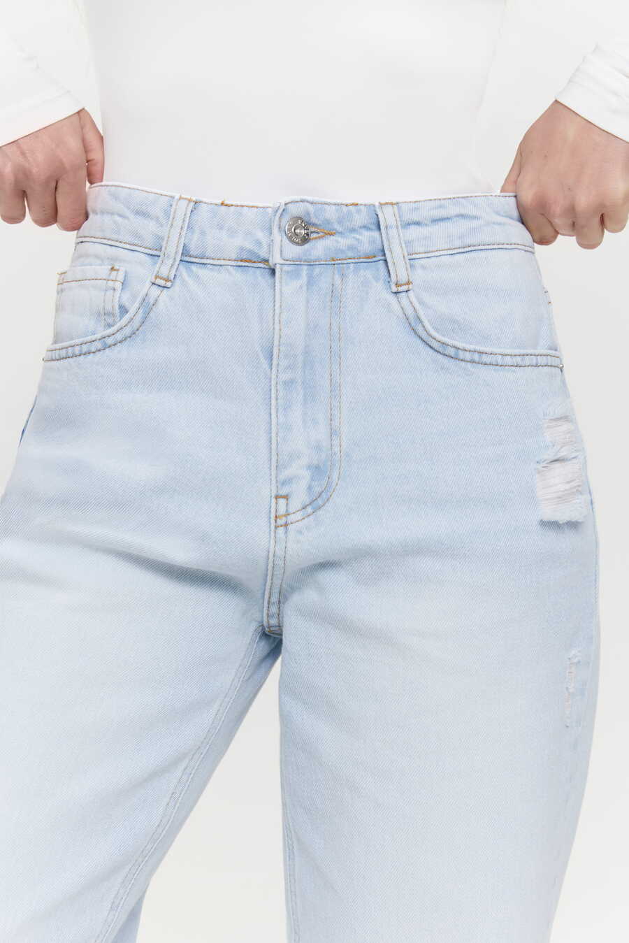 CROPPED raw hem jeans, Light blue