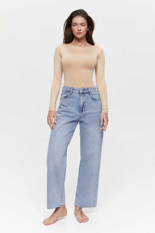 Raw hem STRAIGHT jeans, Natural Blue