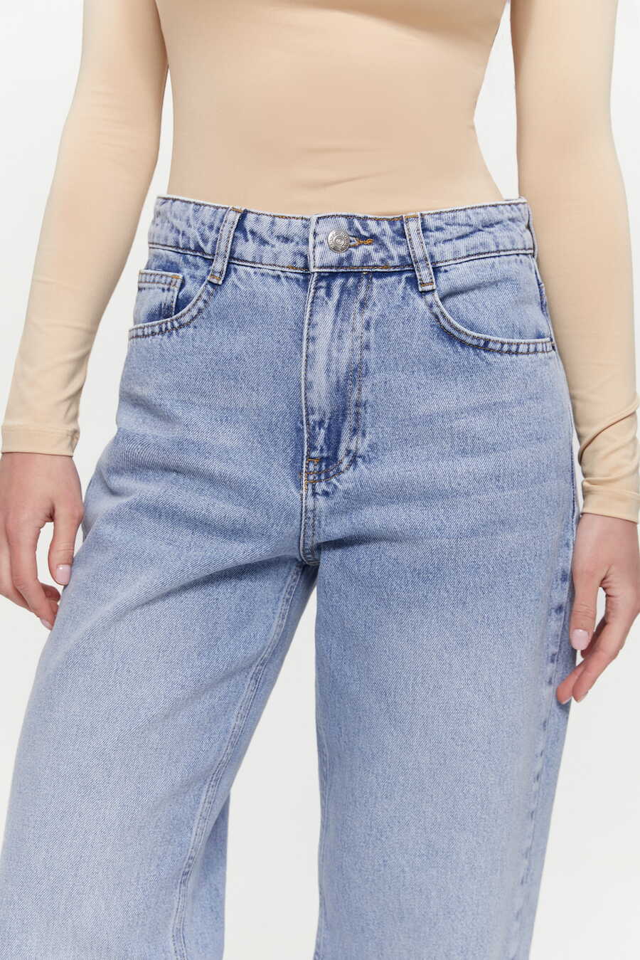 Raw hem STRAIGHT jeans, Natural Blue