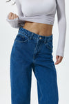 Raw-Hem Straight-Leg Jeans, Dark Blue