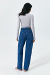 Raw-Hem Straight-Leg Jeans, Dark Blue
