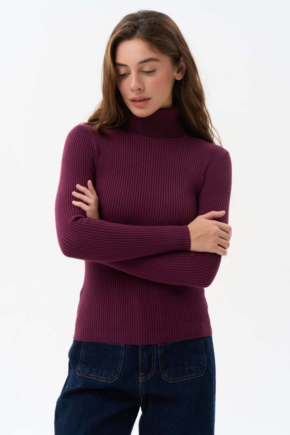 Ribbed turtleneck sweater in color red - SOLMAR