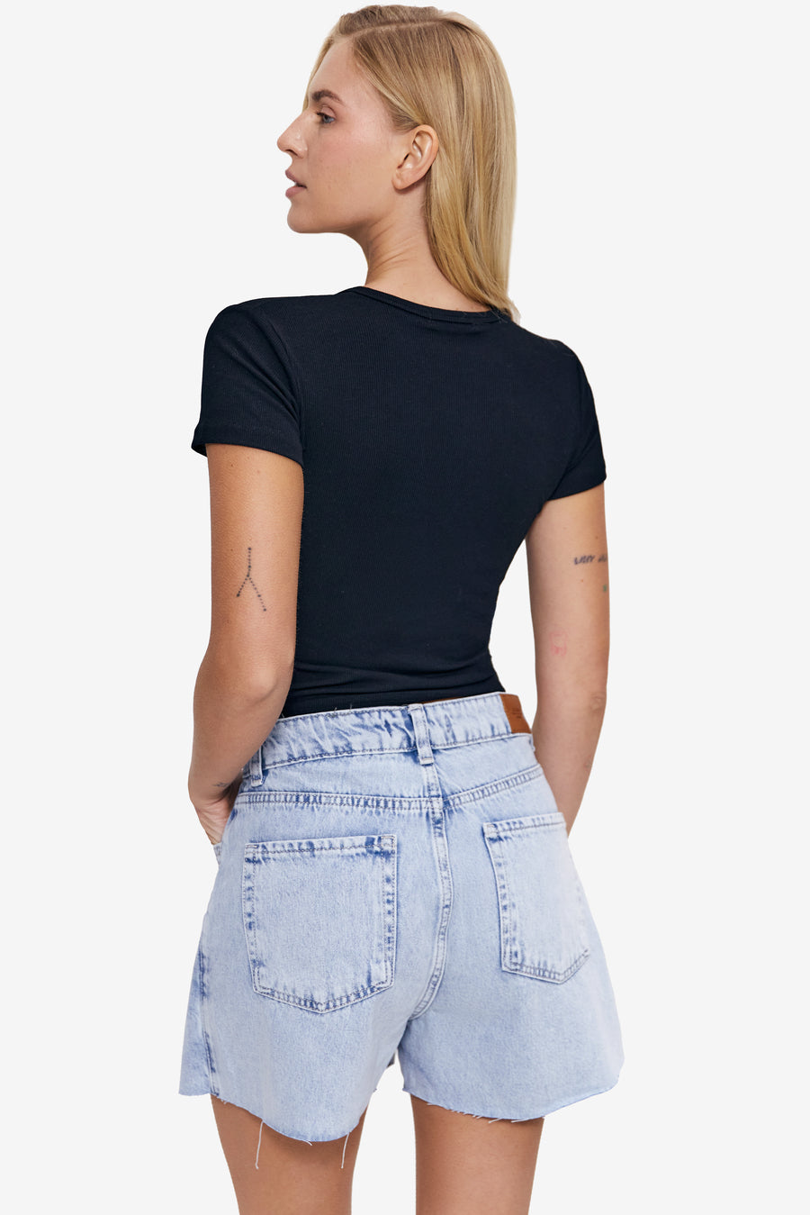 Raw hem denim skort, Light Blue