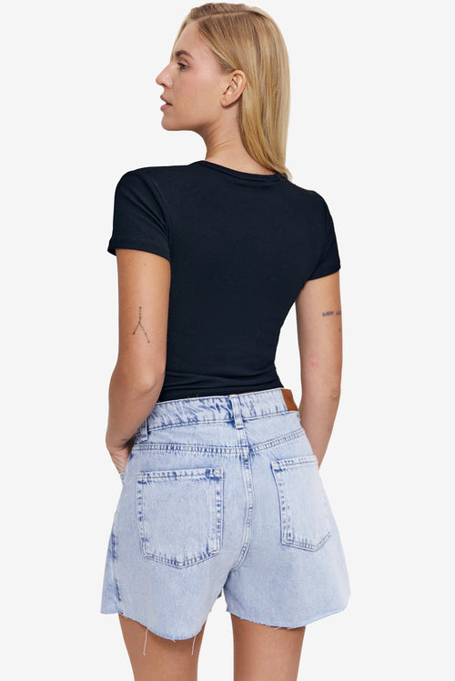 Raw hem denim skort, Light Blue