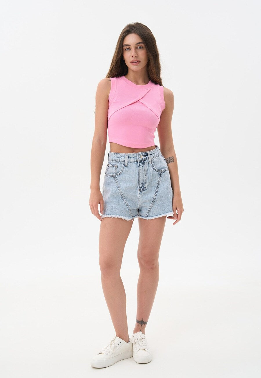 Light Blue Denim Yoke Shorts - SOLMAR