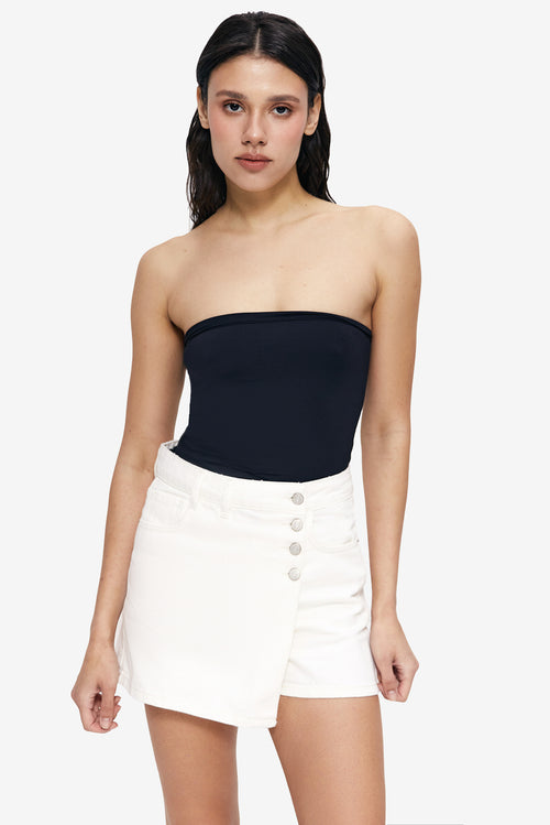 Button-front denim shorts, Milk