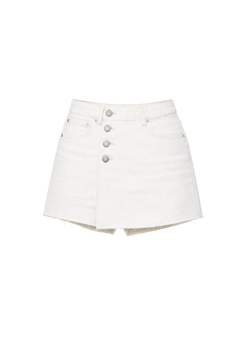 Button-front denim skort, Milk