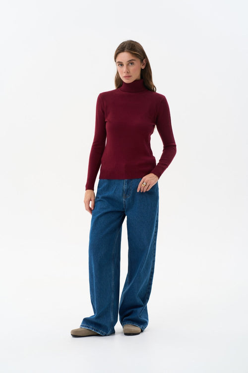 Turtleneck sweater in color burgundy - SOLMAR