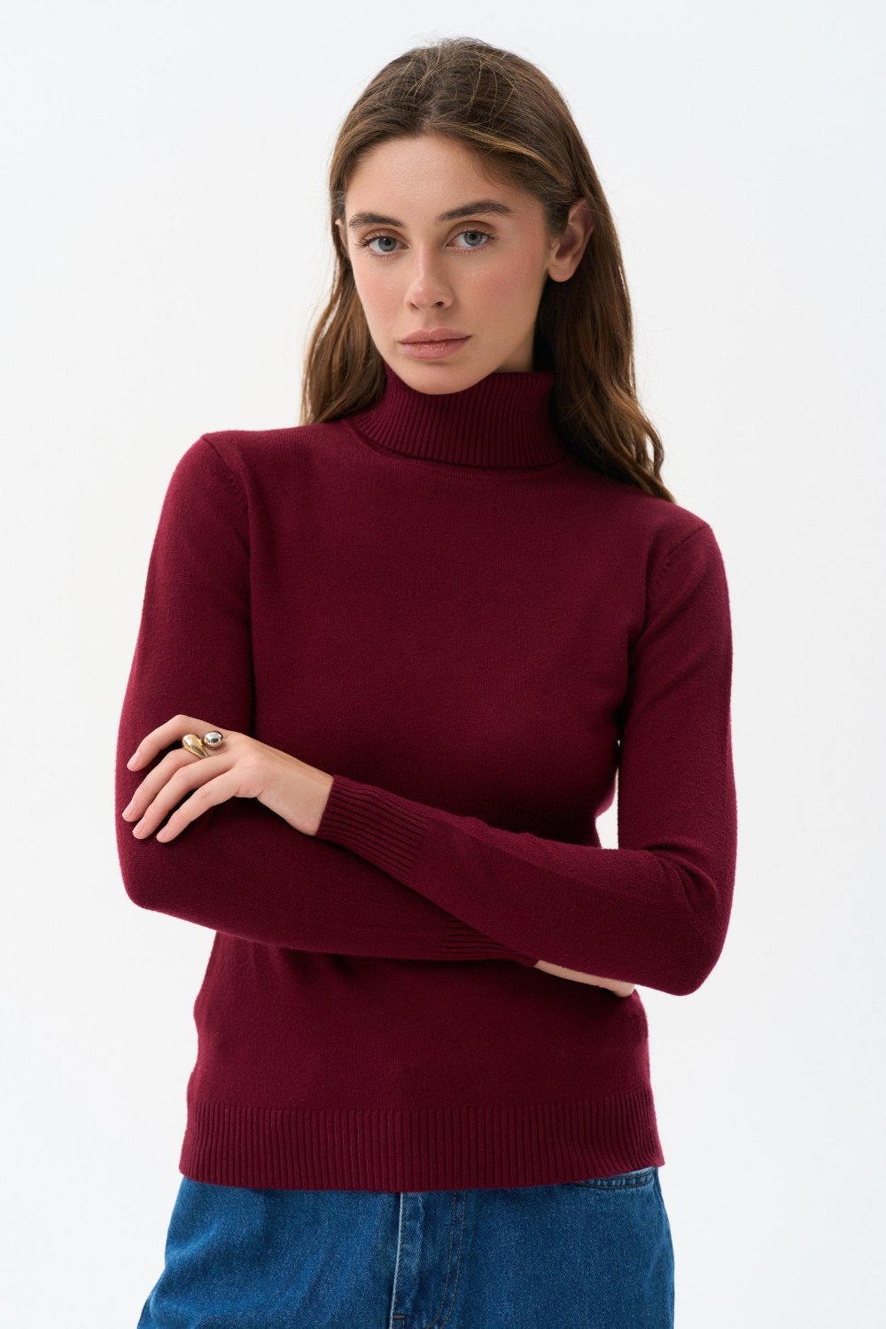 Burgundy Basic Knit Turtleneck Sweater