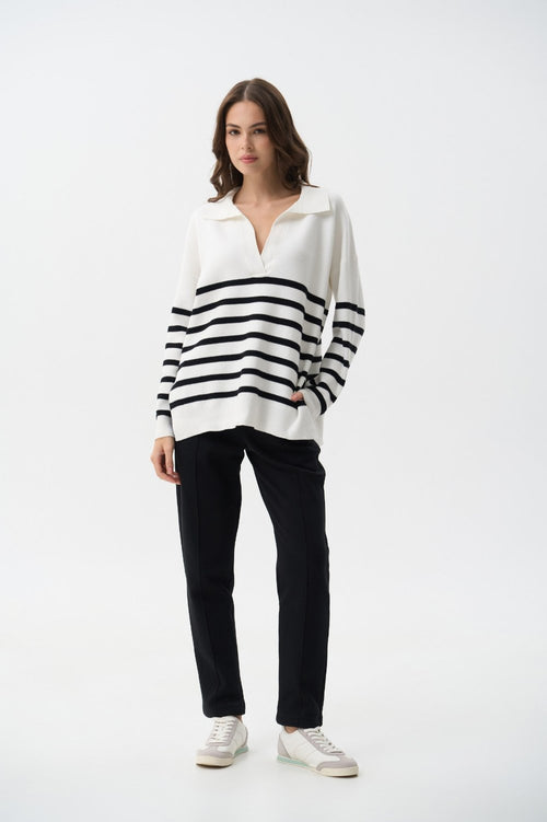 Striped polo sweater in color white