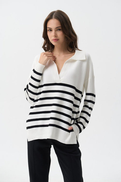 Striped polo sweater in color white