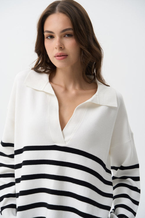 Striped polo sweater in color white