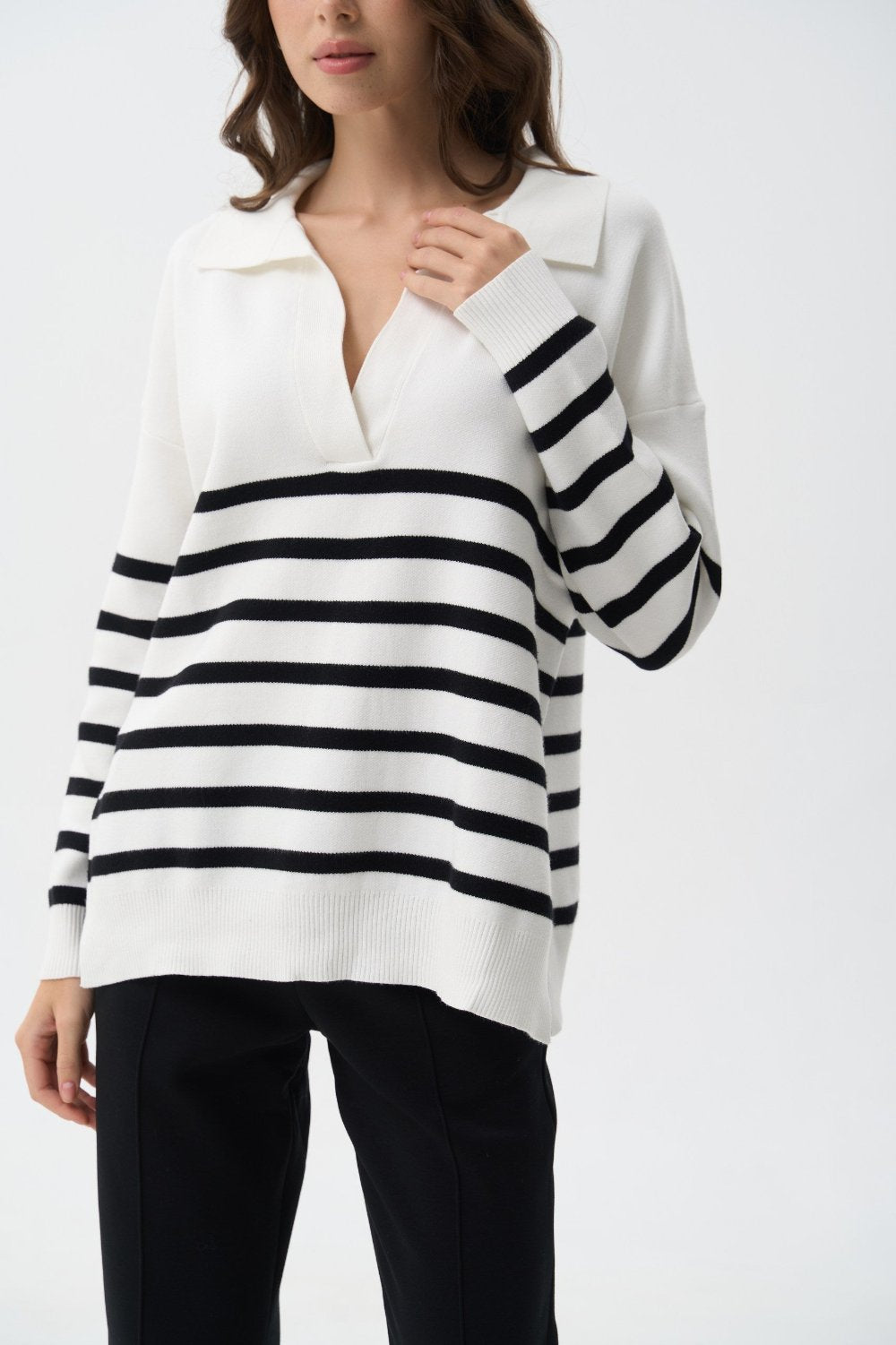 Striped polo sweater in color white