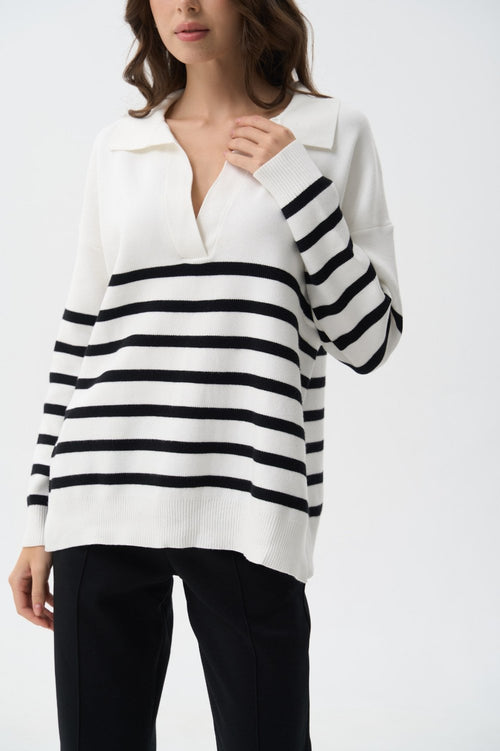 Striped polo sweater in color white