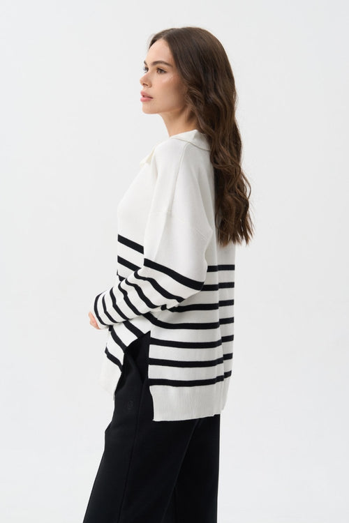 Striped polo sweater in color white