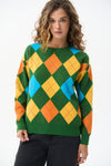 Green Diamond Pattern Knit Sweater