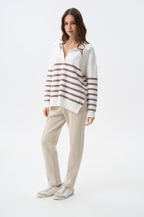 Striped polo sweater in color beige